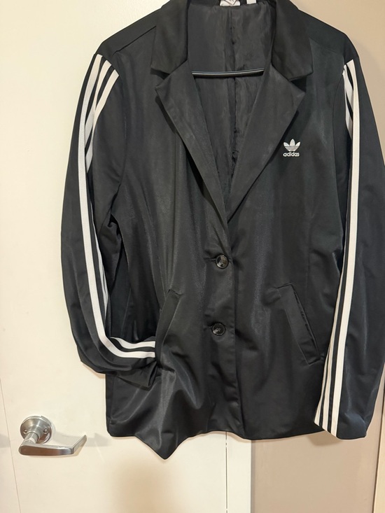 adidas Jackets & Blazers - adidas Black Blazer Jacket with White Three-Stripes